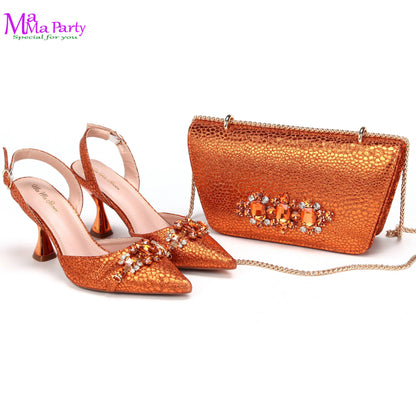 Wine Fashion Leisure Style 2025 New Coming Nigerian Women Shoes Matching Bag Set Pointed Toe High Quality  For Wedding Party