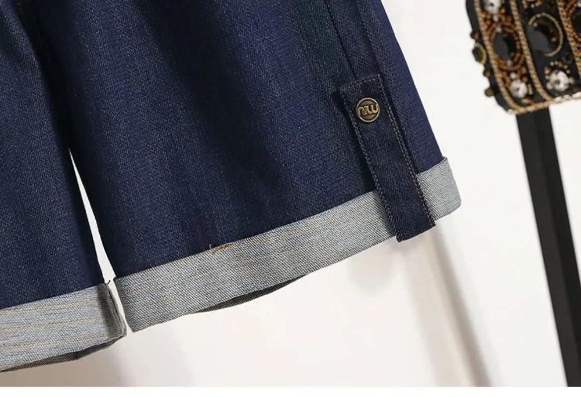 Women Denim Shorts 2026 New Summer Elastic High Waisted Jeans Ice Silk Wide-leg Pants Ladies Loose Solid Cowboy Shorts Size 5XL