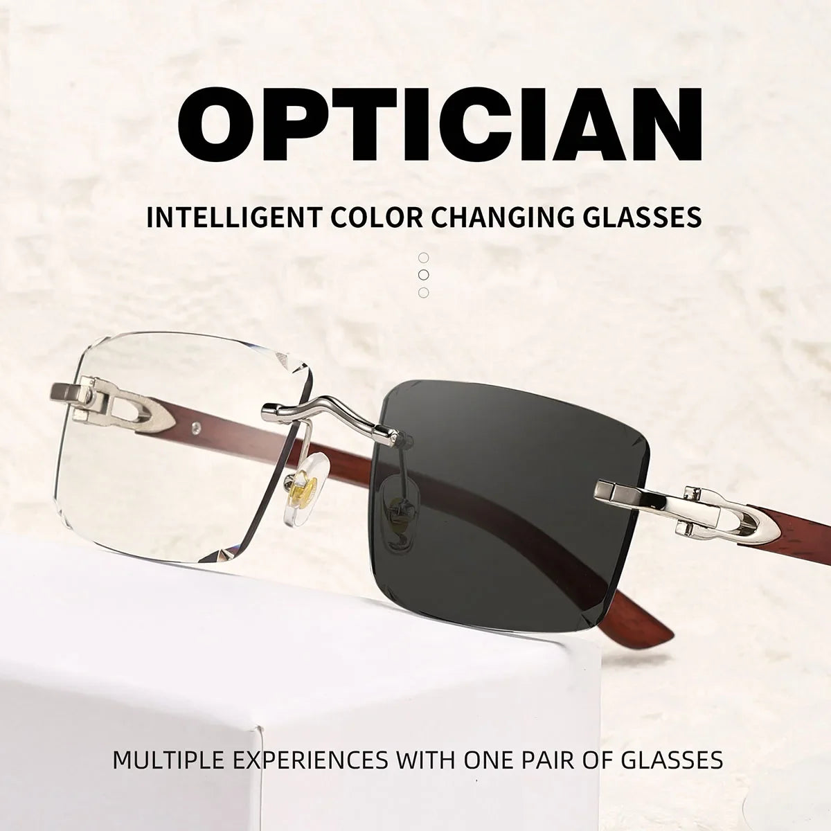 Photochromic Rimless Sunglasses Women Trendy Luxury Square Sunglass Men Vacation Sunscreen Fashion Glasses Gafas De Sol Hombre