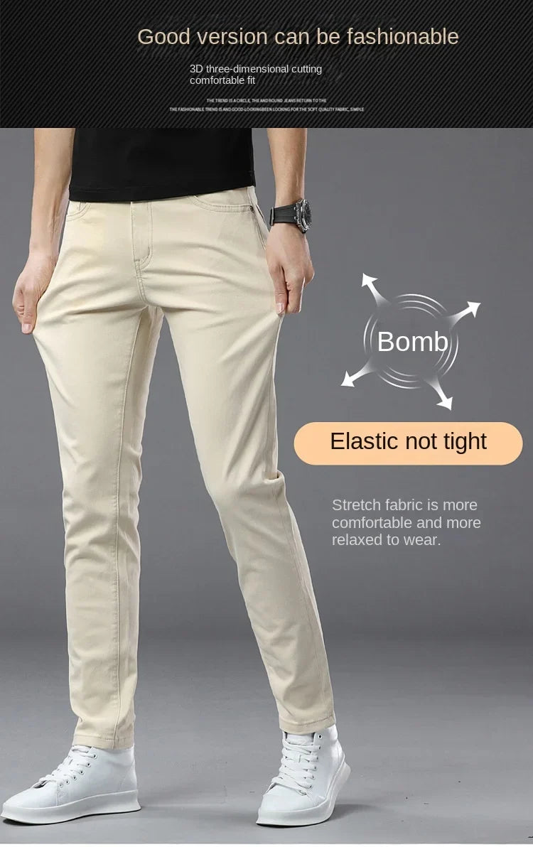 2025 spring/summer high end luxury fashion jeans for men, elastic trend versatile, slim fit, simple and casual pants