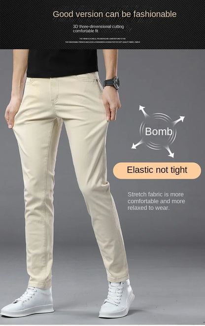 2025 spring/summer high end luxury fashion jeans for men, elastic trend versatile, slim fit, simple and casual pants