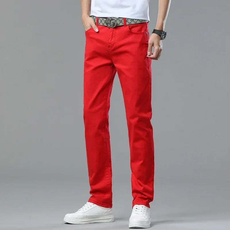 6 Colors New Jeans Men's Stretch Cotton Denim Pants Classic Straight Fashion Fit Autumn Business Casual Trousers Man Clothes