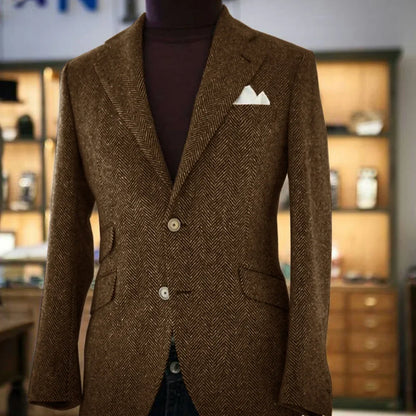 Vintage British Windsor Men's Tweed Blazer Slim Fit Houndstooth Plaid Wool Suit Thick for Autumn Winter
