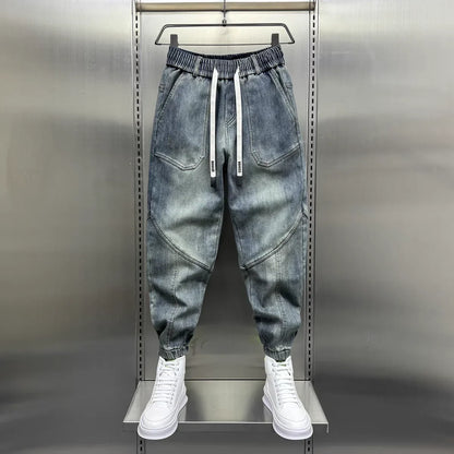 Blue Denim Jeans Loose Harem Pants Elastic Waist Cuffs Casual Spring Autumn Luxury Clothing Men korean 2024 New Men's Fashion