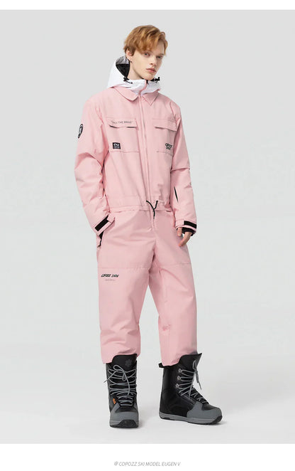 Thick Men Women One-Piece Ski Jumpsuit Outdoor Sports Snowboard Jacket Warm Jump Suit Waterproof Winter Clothes Overalls Hooded