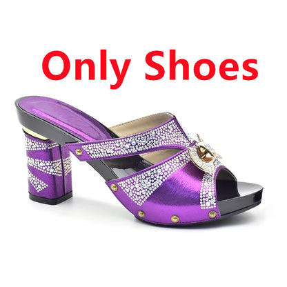 Latest Red Color Italian Ladies Shoes and Bag Sets Decorated with Rhinestone African Matching Shoes and Bags Italian In Women