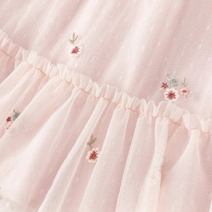 Mesh Floral Princess Dress Girls Baby Children 2025 New Autumn Sweet Charm Pink Fashion Long Sleeved Dress DB3242681