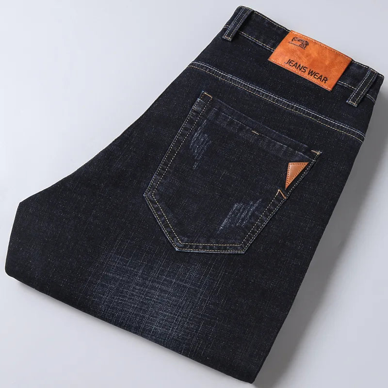 Men Fashion Straight Jeans Mens 2024 New Stretch Slim Fit Pants Comfortable Soft Business Denim Trousers Male Brand Clothing