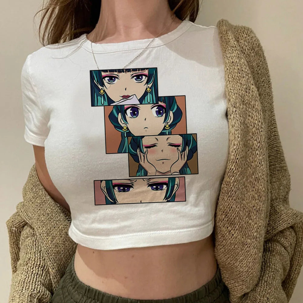 Apothecary Diaries crop top vintage  cute Slim Fit Cute 2025 summer Grunge Streetwear harajuku woman top
