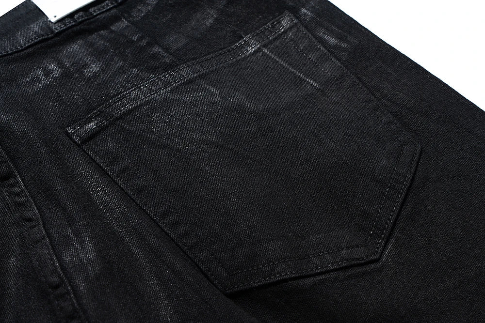 Streetwear Black Glue Coated Boot Cut for Men and Women Straight Baggy Casual Flare Pants Oversized Loose Denim Trousers