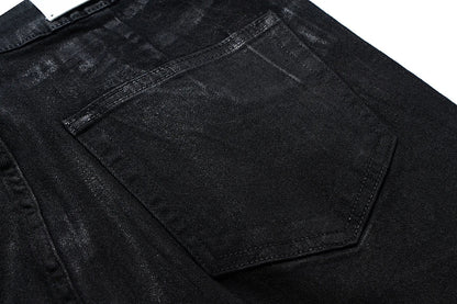 Streetwear Black Glue Coated Boot Cut for Men and Women Straight Baggy Casual Flare Pants Oversized Loose Denim Trousers
