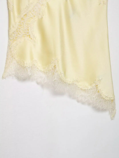 Sexy Women Asymmetrical Lace Slip Tops Summer Female Backless Sleeveless Off Shoulder Underwear Tanks Elegant Beach Camisole