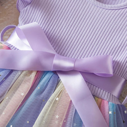 New Girls Dress for Sequins Birthday 1-5Y Toddler Girls Rainbow Tulle Dress Sweet Kids Princess Dress for Girls 2025 Summer Wear