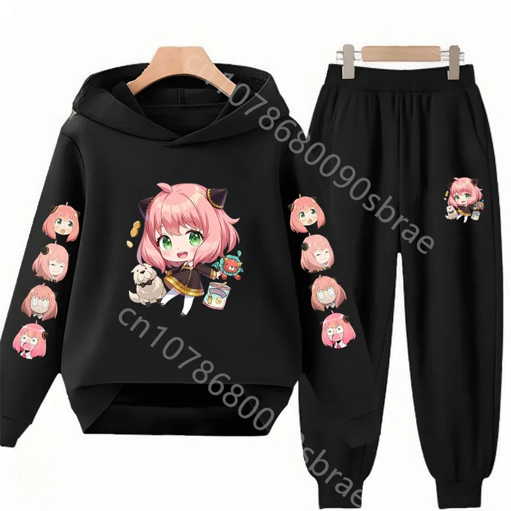 Children's Suit Hoodies Top+Bottom Girls pink Boy black Age 3-12 Coat Casual Toddler Sweatshirt  Anime Spy X Family Clothing
