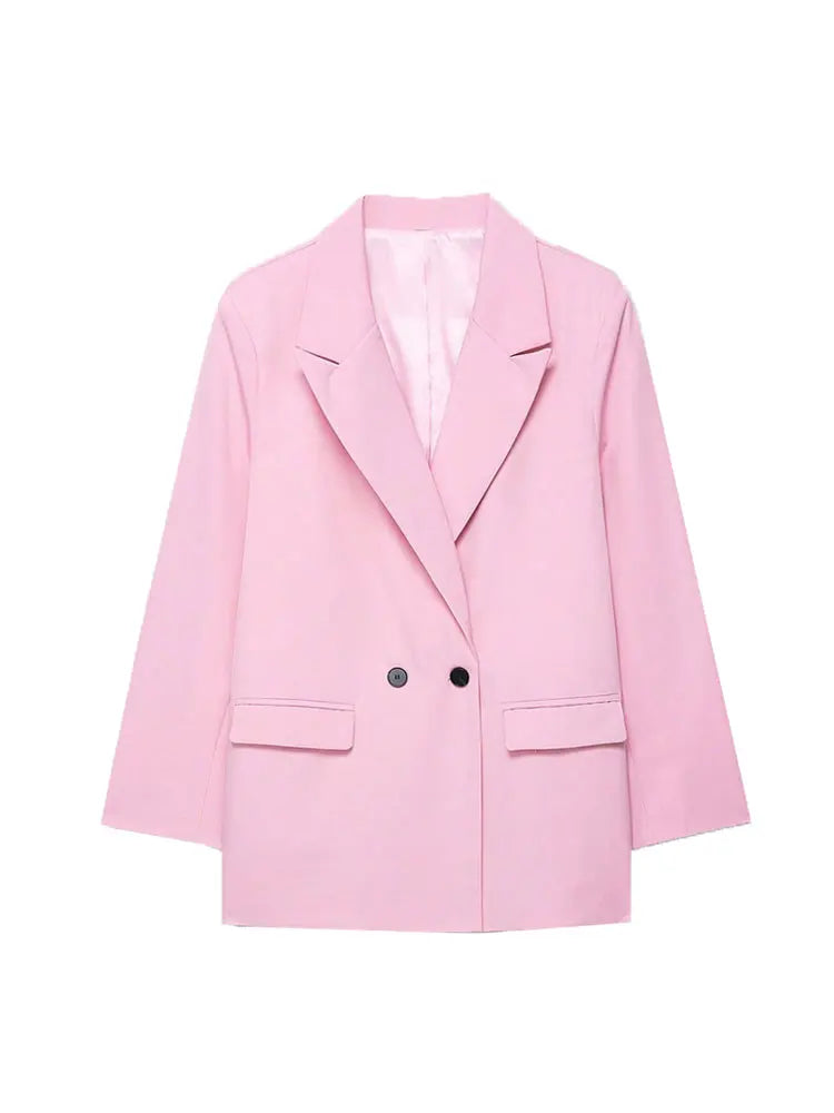 Women's Double-Breasted Solid Color Blazer Coat Long Sleeve Office Wear for Spring Autumn Winter Old Money Style