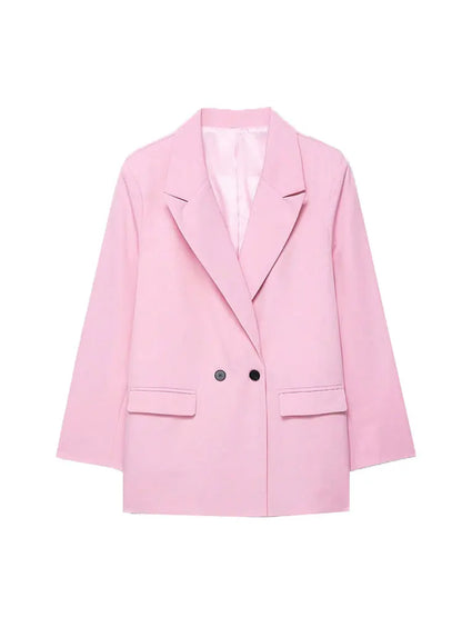 Women's Double-Breasted Solid Color Blazer Coat Long Sleeve Office Wear for Spring Autumn Winter Old Money Style