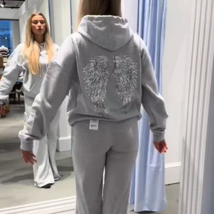 Sequin Angle Wings Hoodie Pullover For Women Loose Solid Hooded Sweatsuit 2025 New Lady Autumn Winter Outwears