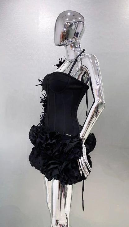 Halter Sleeveless Style Corset Mini Dress with Unique Embellishments for a Special Night Out Evening Gown