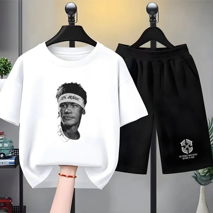 Children Neymar's avatar T-shirt+Shorts black Boys Girls Toddler 3-12Yrs Sports Set Summe cool Short-sleeved white Clothing