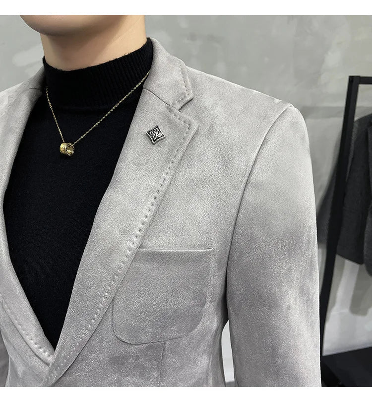 Plus Size 4XL-M Autumn Deerskin Velvet Jackets Blazer 6 Color Men Business Slim Blazers Hommes Casual Wedding Tuxedo Suit Coat