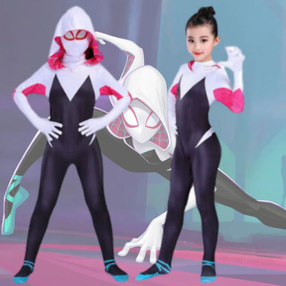 Spider Gwen Costume Across the Spider-Verse Gwen Stacy Hooded Cosplay Zentai Bodysuit Spider Man Carnival Party Anime Outfit