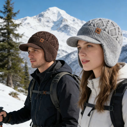 New Unisex Winter Hat Plush Fur Lined Warm Earflap Cap Stylish Soft Beanie Hat  Outdoor Thick Ski Sports Knitted Hat