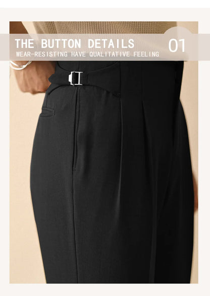 Fall/Winter 2025 Men's Elegant Italian Neapolitan High Waist Wide Leg Pants with Tucks And Buttons Business Casual Style