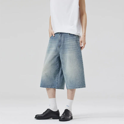 Summer New Fashion Denim Shorts Loose Straight Casual Vintage American Personality Jeans Streetwear Male Short Pants