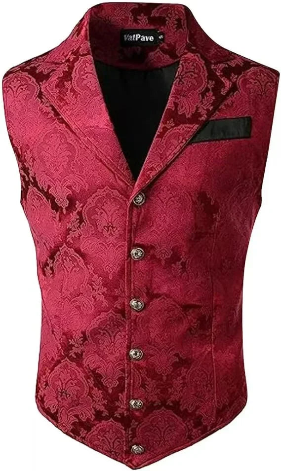 Victorian Floral Jacquard Men Suit Vest Formal Business Lapel Single Breasted Slim Fit Waistcoat Wedding Banquet Party Tops