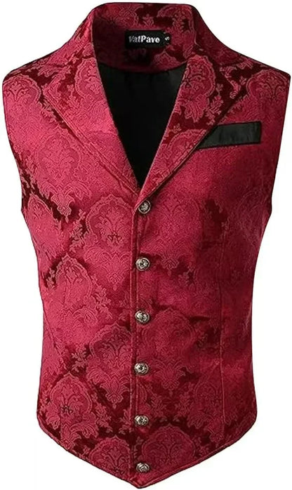 Victorian Floral Jacquard Men Suit Vest Formal Business Lapel Single Breasted Slim Fit Waistcoat Wedding Banquet Party Tops
