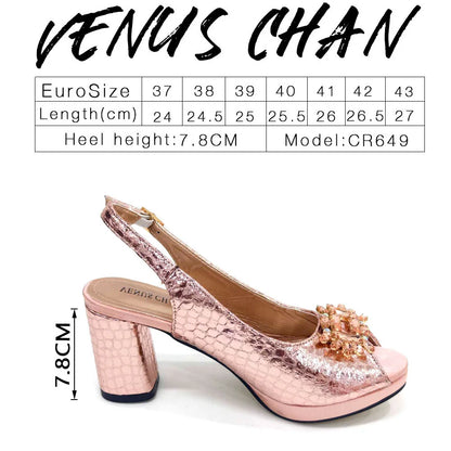 Italian Fashion Open Toe Women Strange Heels Bigger Size Fashion Rhinestone Decoration Brown Shoes And Bag Set Party Bag