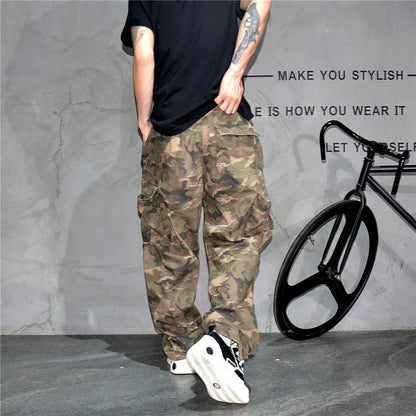 Heavy weight Tactical Cargo Pants For Men Vintage Camo Multi-Pocket Loose Fit Straight Leg Outdoor Streetwear Casual Trousers