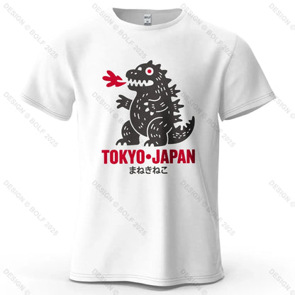 Tokyo Dinosaur Printed Men's T-Shirt 100% Cotton Oversized Japanese Harajuku Graphic Tees for Women Tops Tees Casual Streetwear