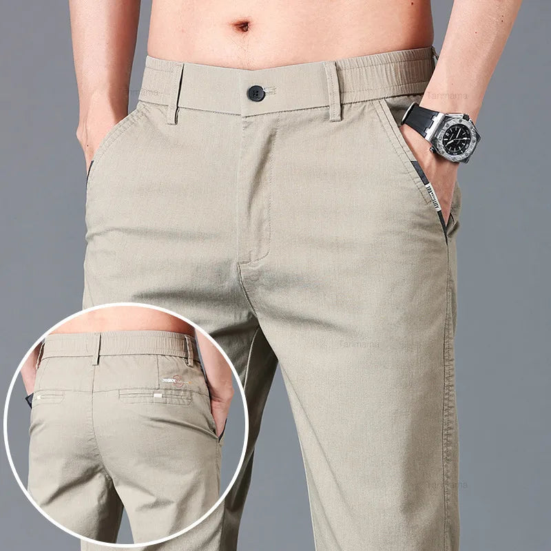 Spring Summer Men's Casual Pants Korean Fashion Cotton Thin Soft Elastic Slim Business Trousers Black Green Khaki