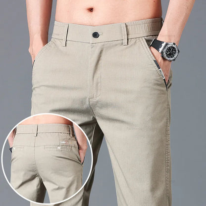 Spring Summer Men's Casual Pants Korean Fashion Cotton Thin Soft Elastic Slim Business Trousers Black Green Khaki