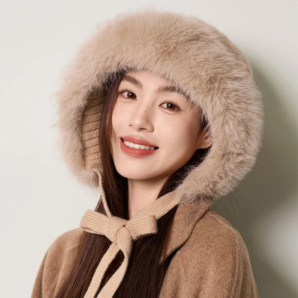 Knitted Hat New Thick Warm Winter Russian Hat Women Windproof Fluffy Fur Hat Lady Skullies Beanies Female Ski Earflap Cap