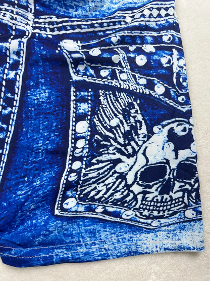Women's Faux Denim Print High Stretch Slim Shorts, Versatile Yoga Shorts, Polyester Non-Denim Material
