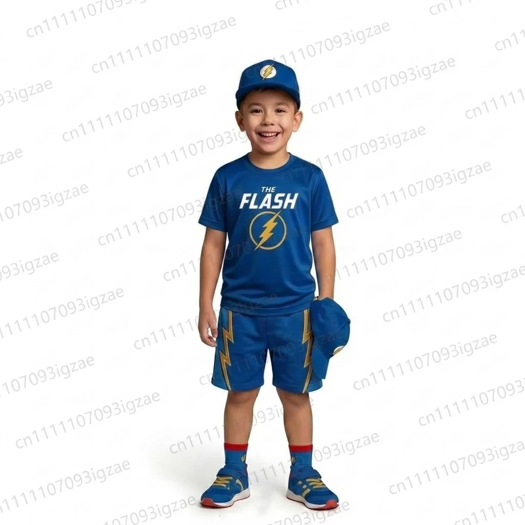 2026 New Casual Summer Kids Boys DC Superhero Batman Superman Flash Graphic Short Sleeve T-Shirt Shorts Outfit Set
