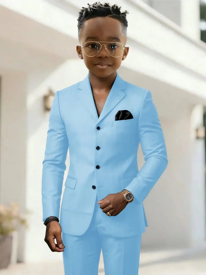 Stylish Boys Formal Suits 2 Pieces Jacket Pants Wedding Guest Clothes Handsome Notched Lapel Kids Slim Fit Suit Set For Birthday