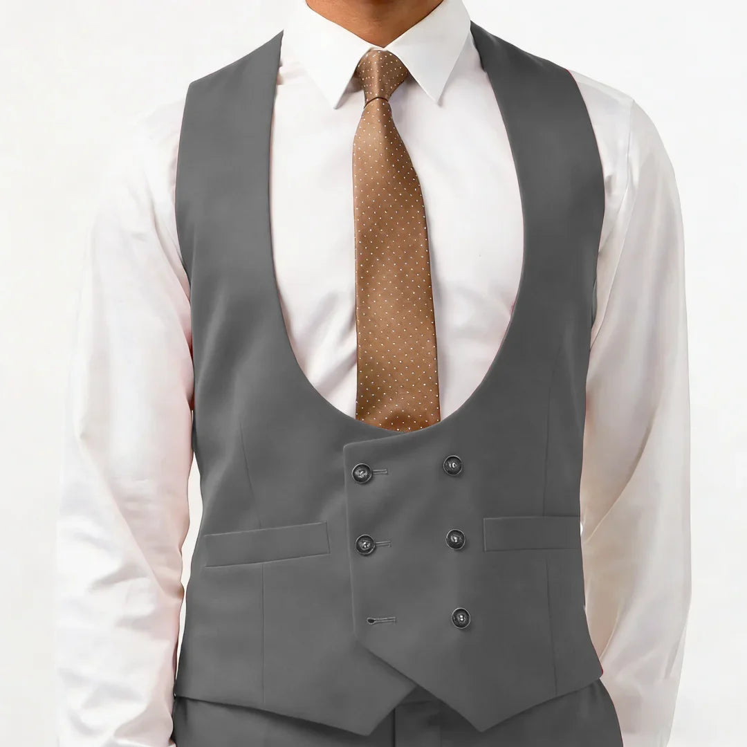 Men Vest White Double Button With Pocket Solid Waistcoat For Wedding Banquet Business Work Office Casual Daily Men Suit Vest
