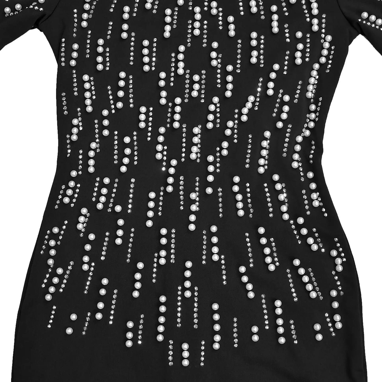Temperament Elegant Party Diamond Pearl Long Bodycon Dress Women O Neck Long Sleeve Glitter Club Evening Black Sheath Maxi Dress