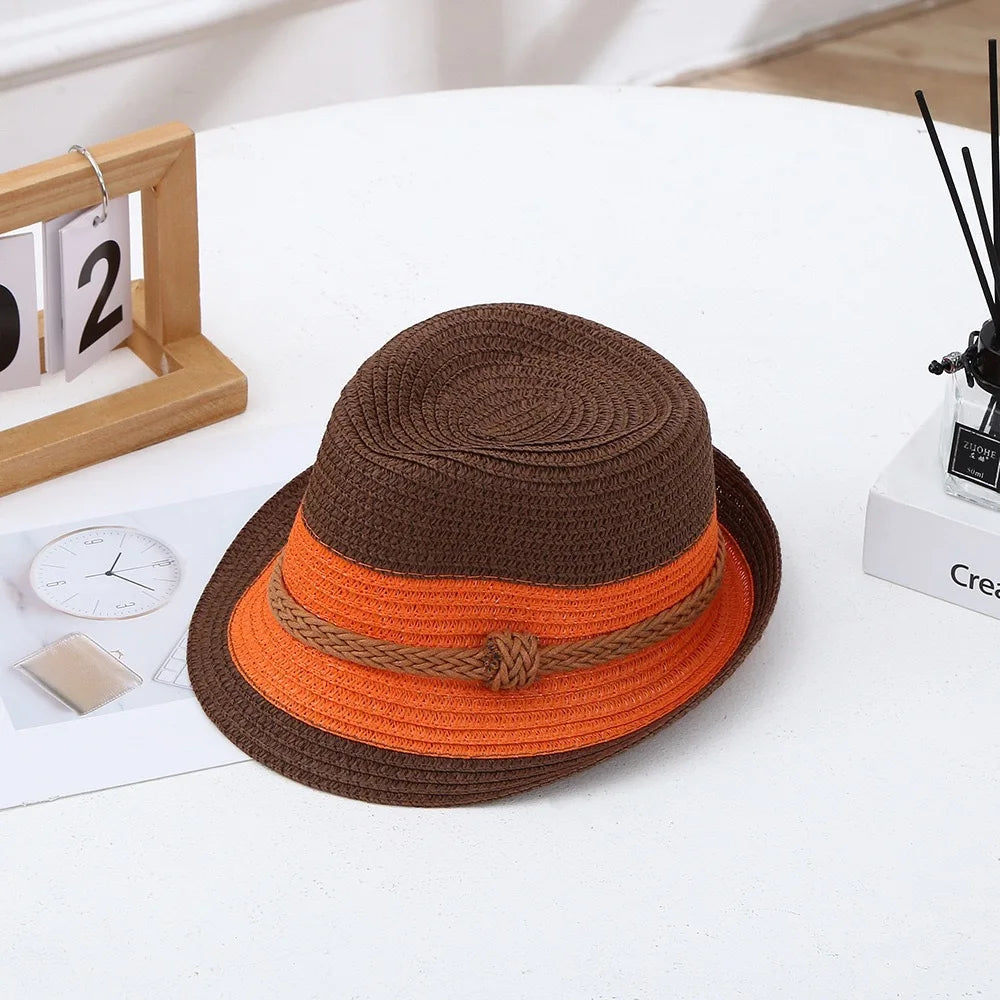Classic Nostalgic Striped Straw Hat for Outdoor Travel Parent-child Fedoras Sun Shading and Sun Protection Denim Hat