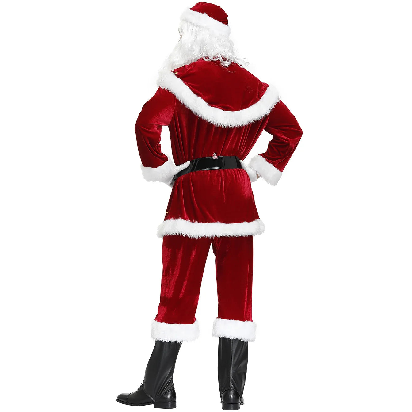 2024 New Man Santa Claus Suit Adult Christmas Cosplay Costume Red Deluxe Velvet Fancy 8pcs Set Xmas Party Family Costume Outfits