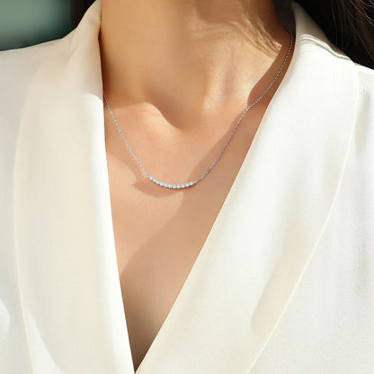 2.6mm Full Moissanite Necklace S925 Sterling Silver Plated 18k White Gold Smile Necklaces for Women Birthday Gift