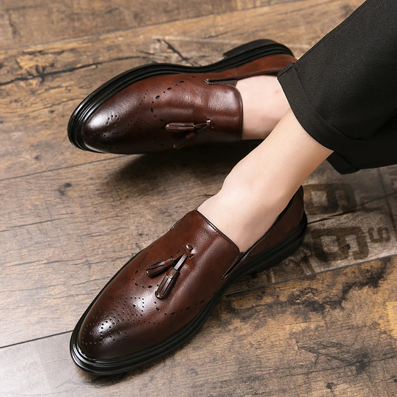 Brand Mens Leather Office Flats Wedding Banquet Luxury Loafers Comfortable Designer Oxfords Business Formal Korean Shoes for Men
