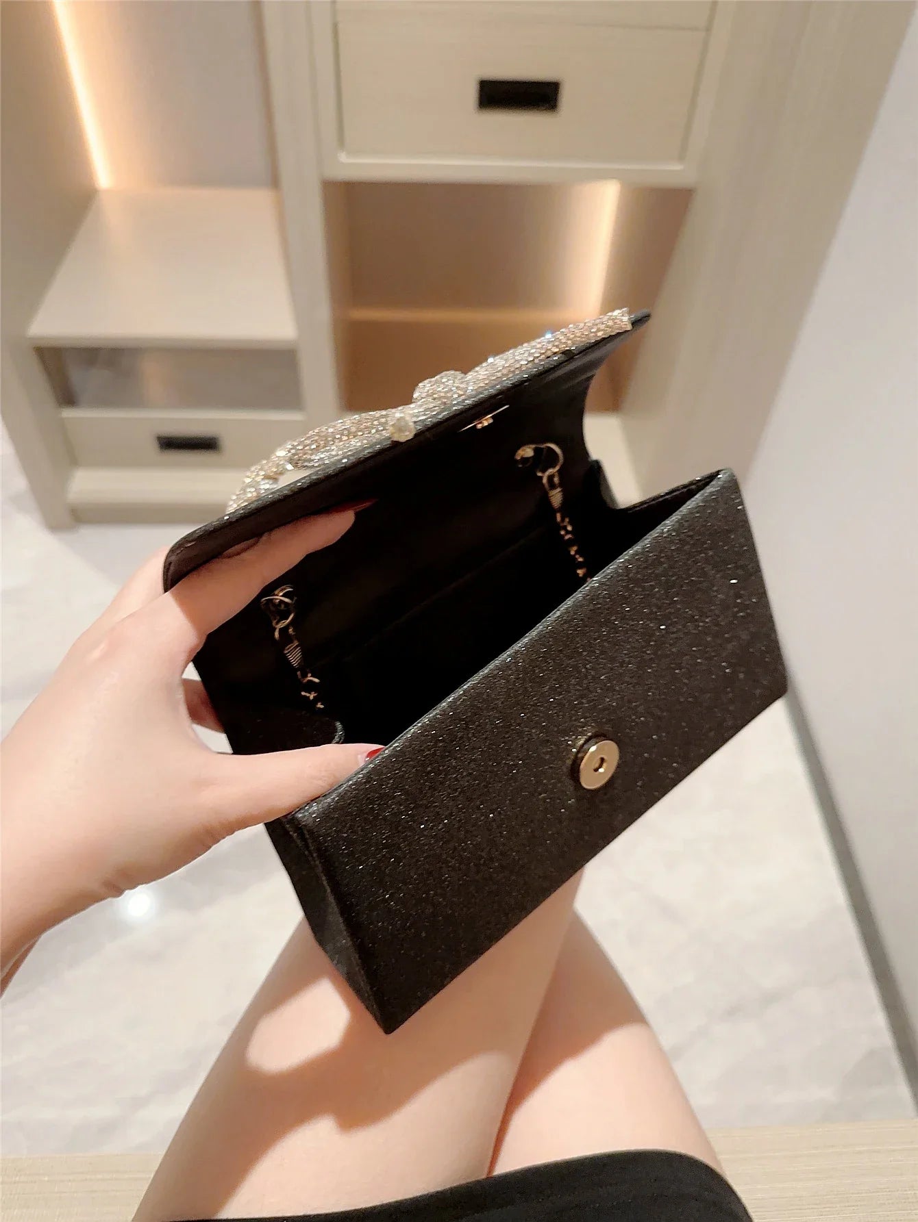 Evening Bag Dress Versatile European and American Clutch Bag Crossbody Celebrity Fashion Diamond Bow Chain Bag