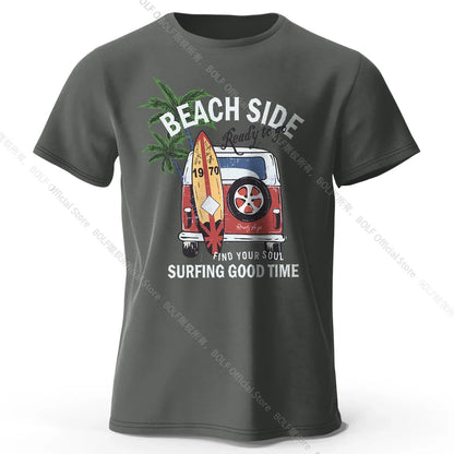 Vintage Surf Badge Printed Unisex Men Women T-Shirt Tees Tops 100% Cotton Retro Wave Graphic Beach Club Wear