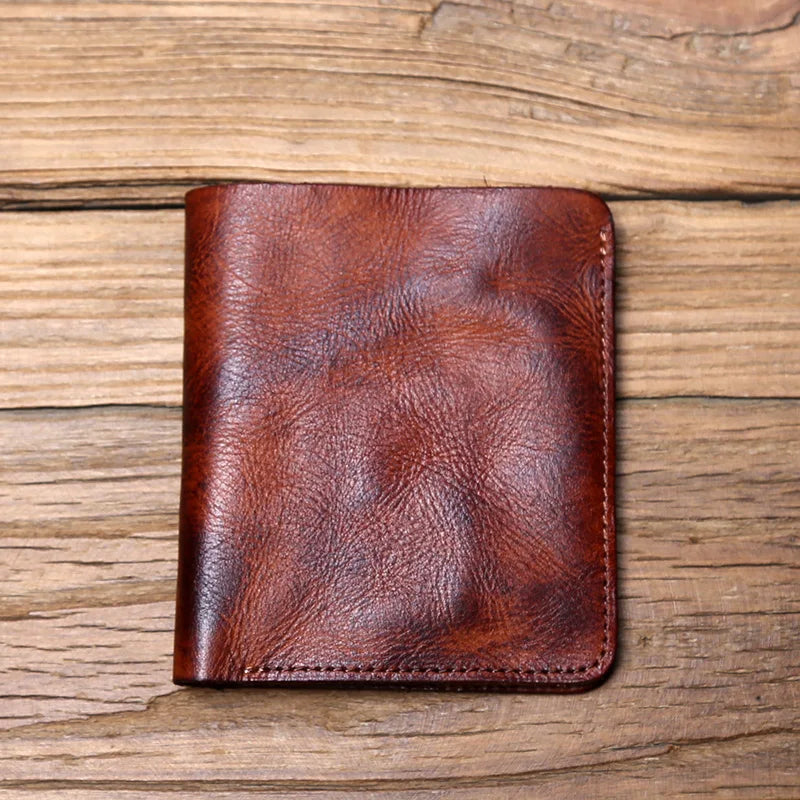 Men's Leather Wallet Retro Top Layer Cowhide Wallet Vertical Document Clip Short Youth Women's Ultra-thin Coin Purse Bag