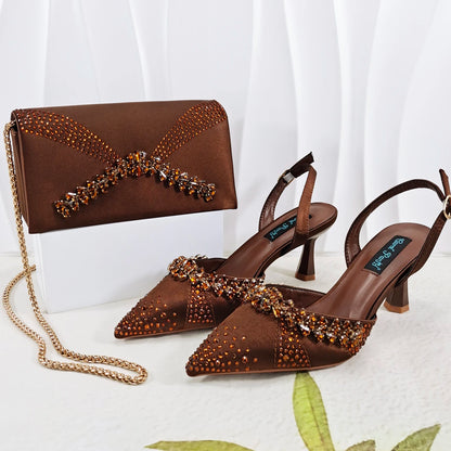 Italian Design Slip-on High Heels and Matching Three-Dimensional Bag Nigeria Party Pointed Shoes with Bag or a Pair of Shoes