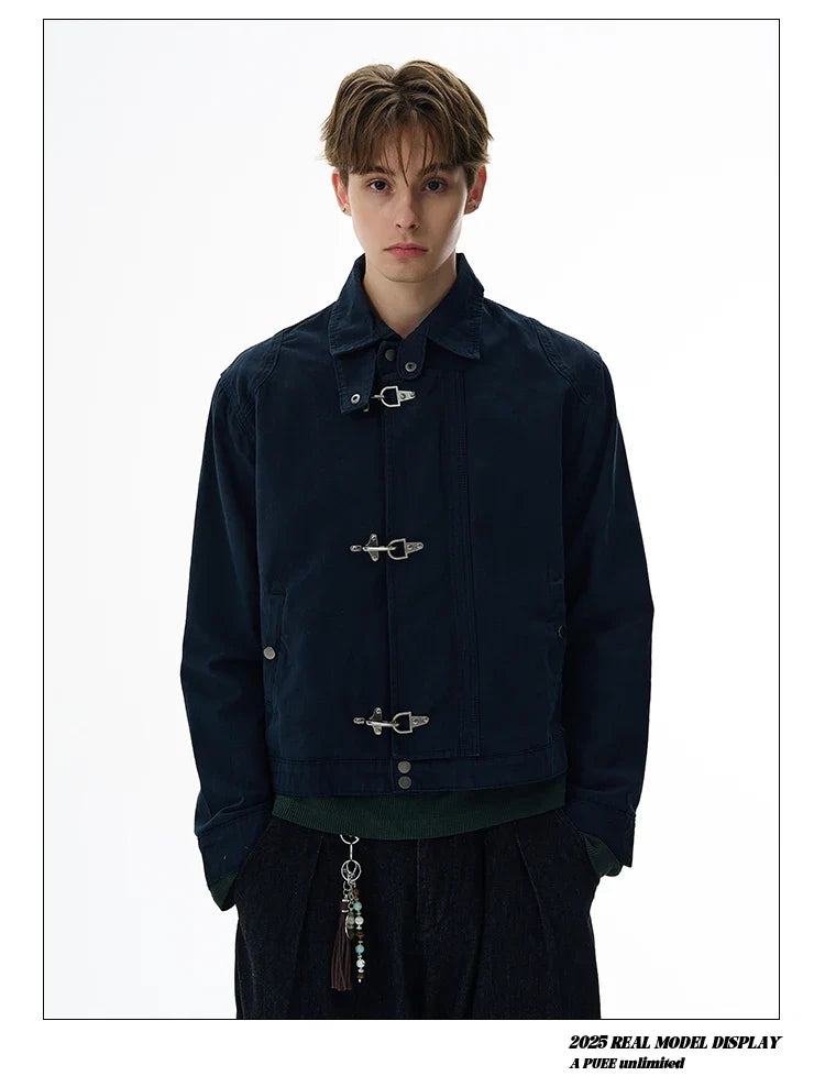 Harajuku Retro Black Gothic High Street Airplane Buckle Jacket for Men and Women Korean Fashion Y2k American Retro Casual Jacket